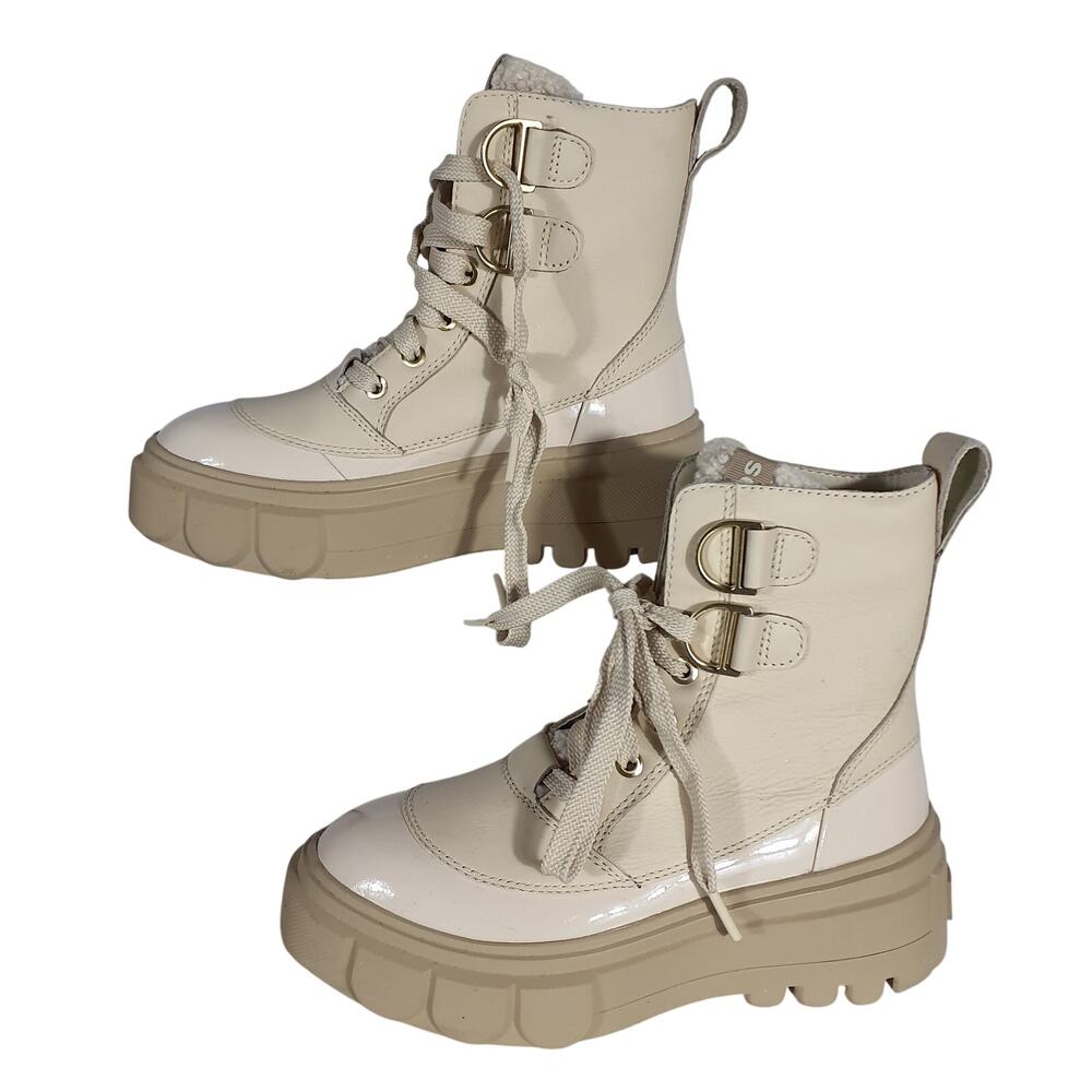 Sorel Platform Bleached Ceramic Oatmeal Caribou X Cozy Lace Up Boots Size 5.5 - Picture 2 of 7